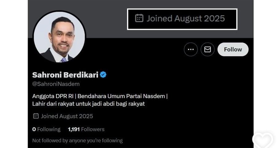 Waspada Akun Palsu “Sahroni Berdikari” yang Mengatasnamakan Ahmad Sahroni